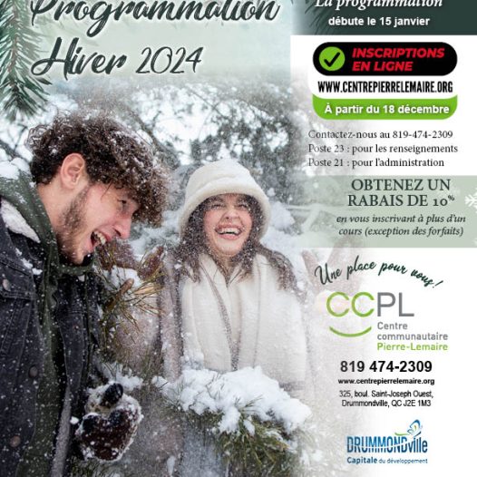 Voici la programmation complète hiver 2024! Centre Communautaire